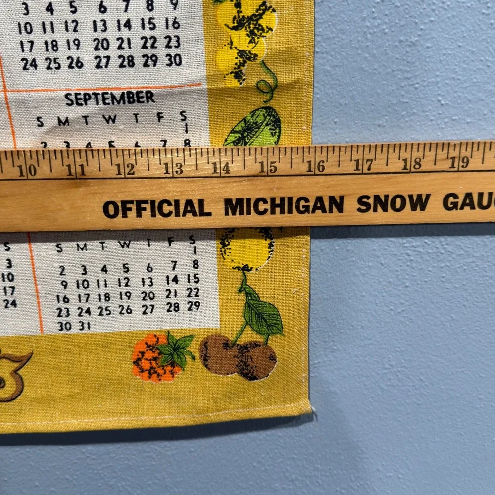 Vintage 1973 Linen Calendar Tea Towel Wall Hanging Harvest Fruit Kitchen Decor